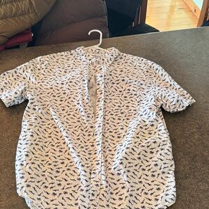 Old Navy Casual Shirt with Blue Leaf Pattern